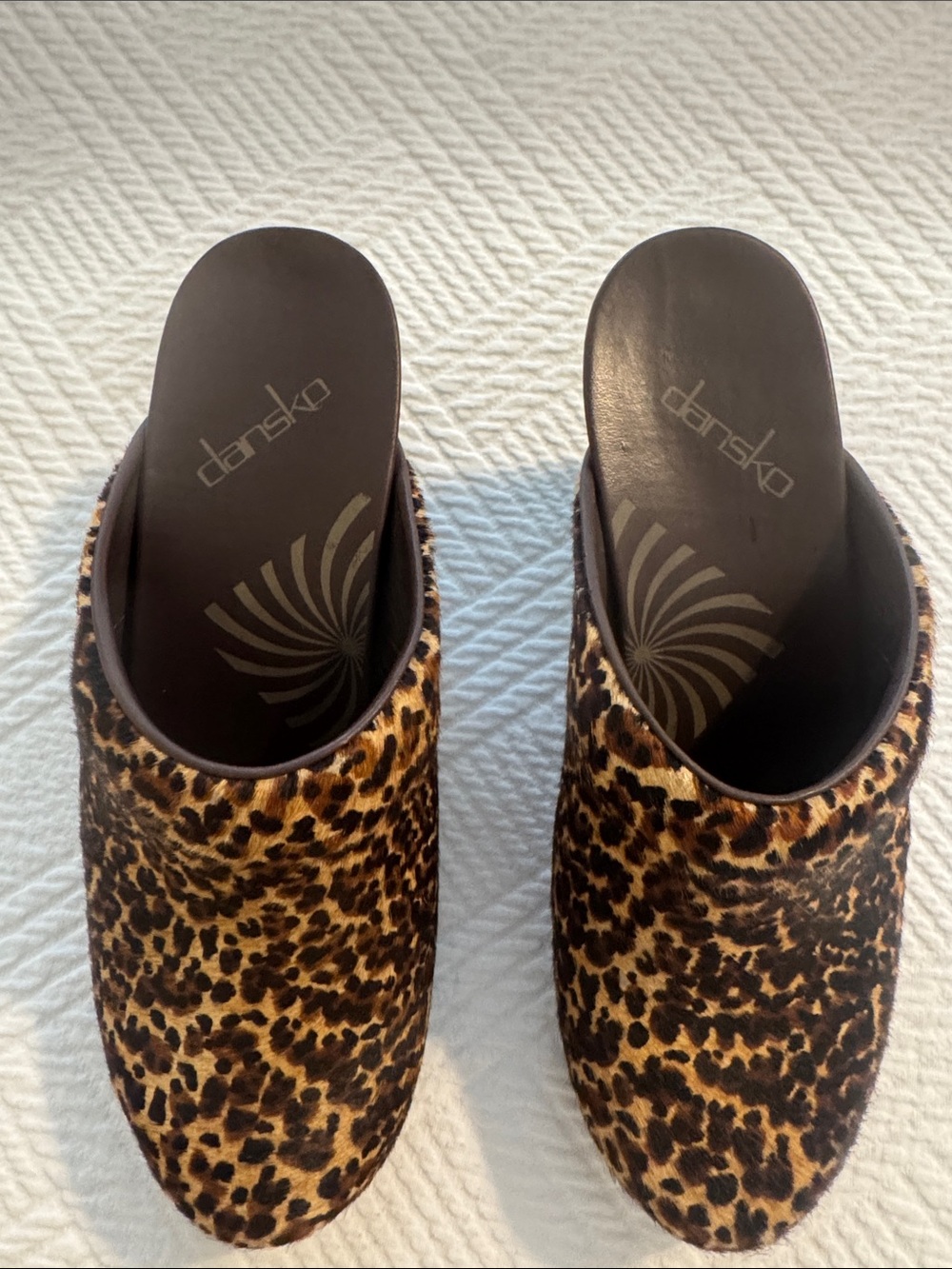 Dansko Leopard-Print Slip-On Clogs in Brown and Black